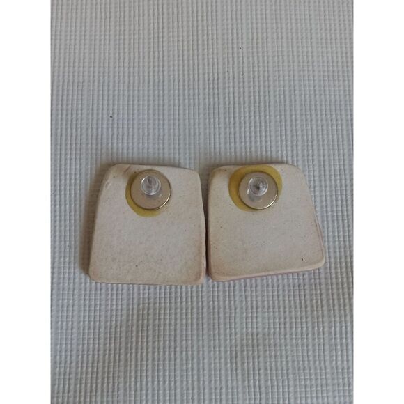 Hand Crafted Pink and White Trapezoid Shaped Stone Clay Oversized Stud Earrings - Picture 2 of 9